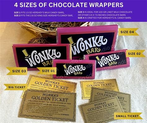 Wonka Bar Chocolate Wrapper Golden Ticket Download Pdf Diy Halloween Costume Party Favor Fits