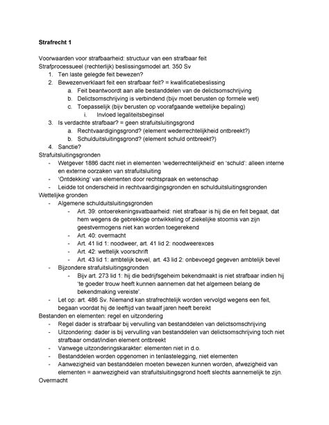 Strafrecht 1 Aantekeningen Strafrecht 1 Voorwaarden Voor