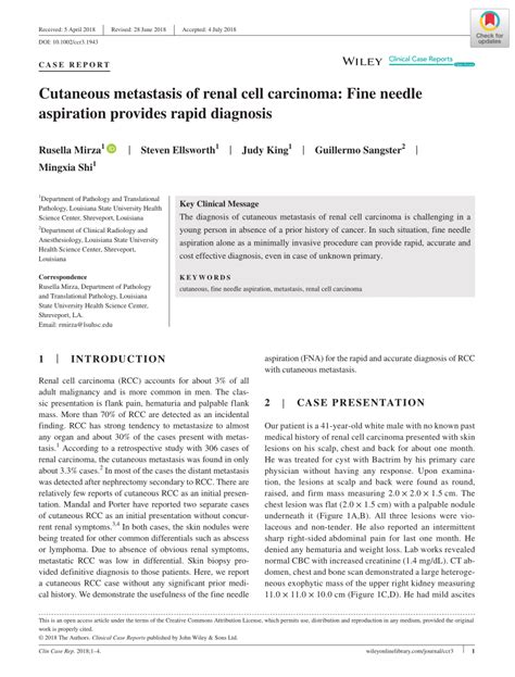 Pdf Cutaneous Metastasis Of Renal Cell Carcinoma Fine Needle