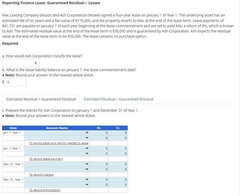 Solved Reporting Finance Lease Guaranteed Res Dual Lessee Chegg