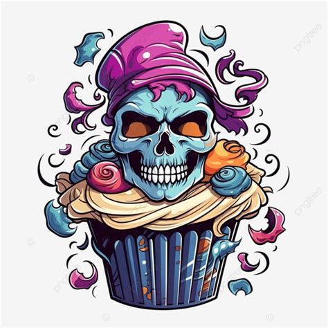 Skull Pirate Skeleton Cartoon Halloween Cupcake Colorful Skull Pirate