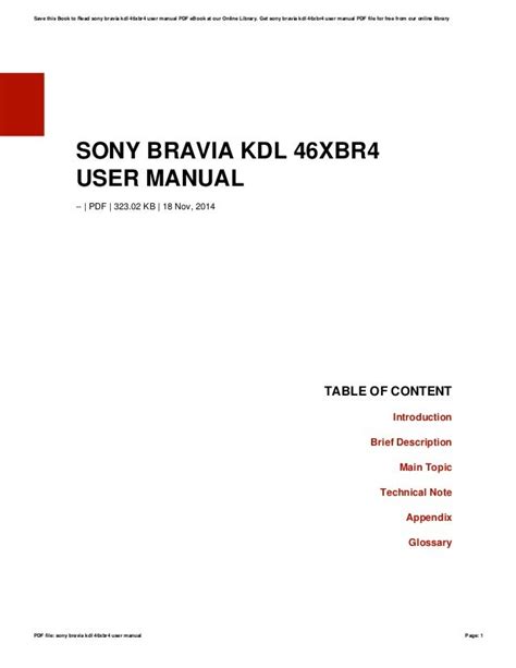 Sony bravia kdl 46xbr4 user manual