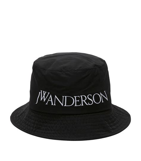 Mens Jw Anderson Black Embroidered Logo Bucket Hat Harrods