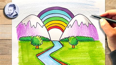 Comment Dessiner Un Paysage Arc En Ciel Avec Des Montagnes Et Rivi Re