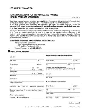 Application Kaiser Permanente Fill Online Printable Fillable Blank