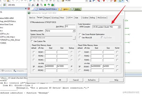 Keil编译器出现问题keil编译器出现问题，根据提示意思就是arm编译器选择不对的问题。 解决办法点击options 掘金
