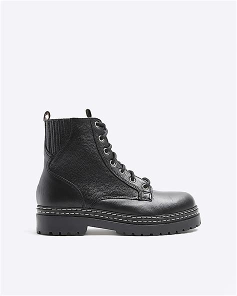 Black leather lace up boots | River Island