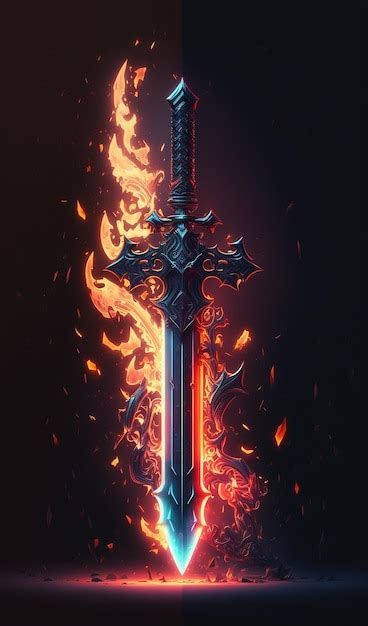 Premium Photo | Fire sword black background wallpaper image Ai ...