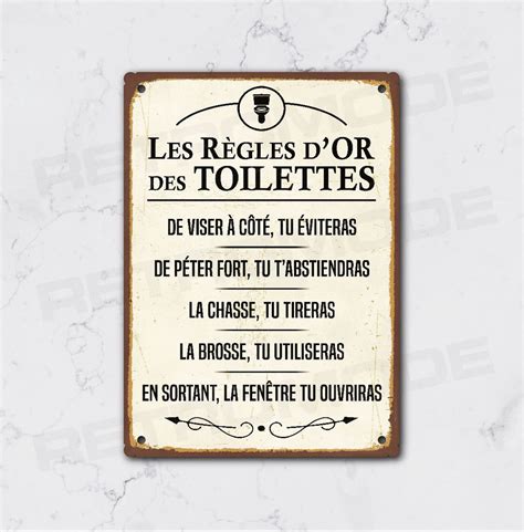 Plaque métal vintage règles d or des toilettes décoration murale avec