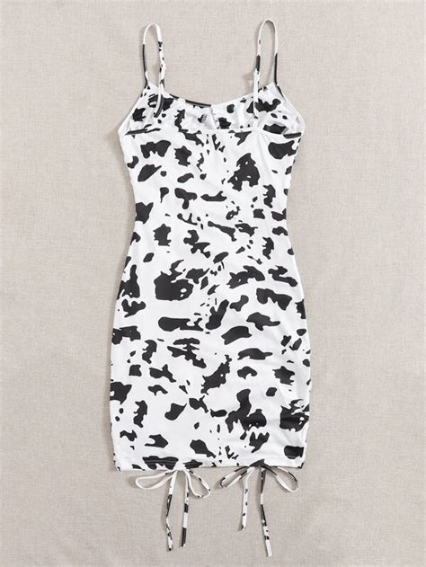 Shein Privé Cow Print Drawstring Ruched Bodycon Dress Shein Usa