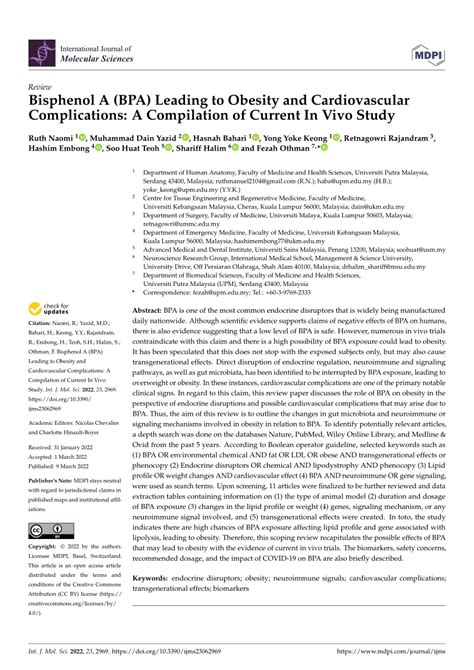 Pdf Bisphenol A Bpa Leading To Obesity And Cardiovascular