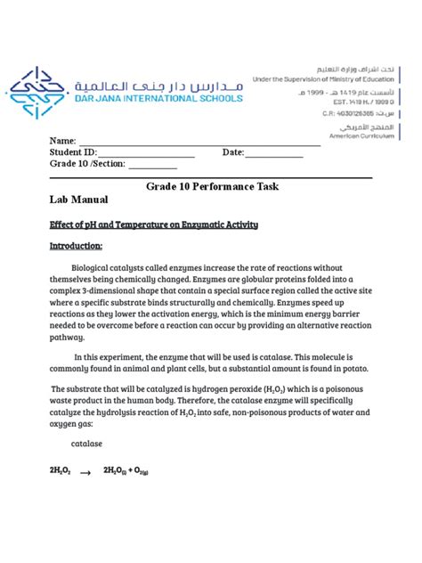 Catalase Experiment-Lab Manual | PDF | Enzyme | Catalysis