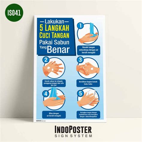 Poster K3 Safety 5 Langkah Cara Mencuci Tangan Dengan Sabun KEMENKES