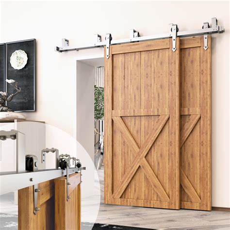 Homacer Brushed Nickel Double Track U Shape Bypass Sliding Barn Door