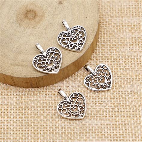 Free Ship Pcs Antique Silver Heart Charms Pendant X Mm B Ebay