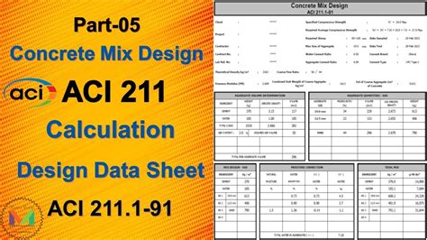 Concrete Mix Design Calculation Design Data Sheet Aci 2111 91