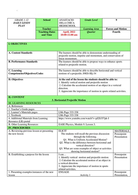 SOLUTION Vertical And Projectile Motion Lesson Plan Studypool