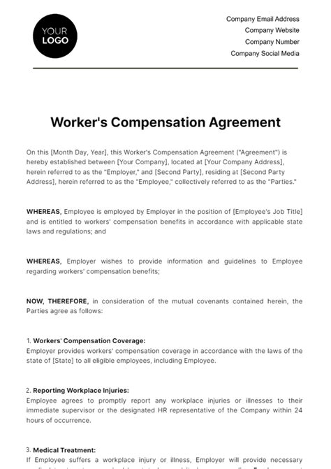 Free Worker S Compensation Agreement HR Template Edit Online