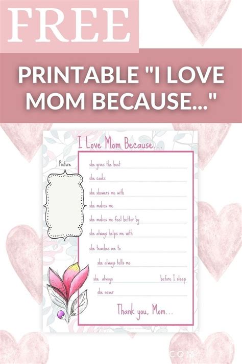 The Free Printable I Love Mom Because For Mothers Day Is On Sale