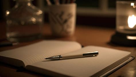 Premium AI Image | A pen is on a notebook on a desk with a cup of pens ...