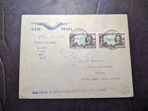 British S Rhodesia Airmail First Flight Cover Ffc Umtali To Beira