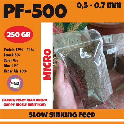 Jual Pelet PF500 Pakan Ikan Guppy Cupang Koki Komet Pelet Micro 250 Gr