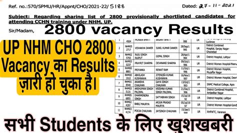 UP Nhm Cho Results 2021 Released 2800 Vacancy Results YouTube