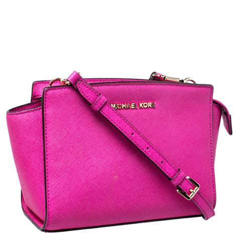 Michael Michael Kors Hot Pink Saffiano Leather Selma Crossbody Bag