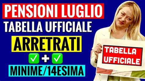 PENSIONI LUGLIO TABELLA UFFICIALE AUMENTI ARRETRATI MINIME