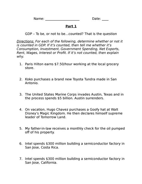 Assignment 2 Gdp Its A Macroeconomics Gdp Calculation Worksheet