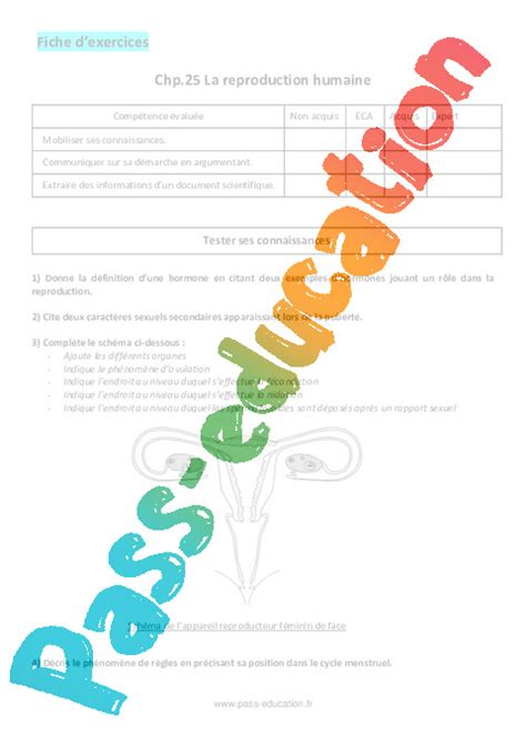 La Reproduction Humaine 5ème Exercices Corrigés Pdf à Imprimer