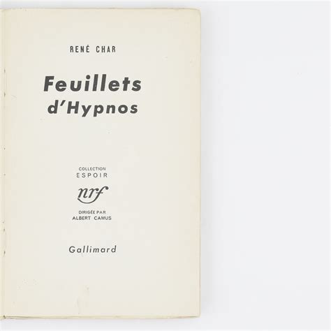 Feuillets DHypnos Librairie Le Pas Sage