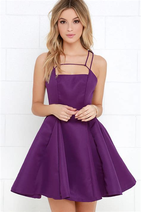 Purple Dress Skater Dress Fit And Flare Dress 69 00 Lulus