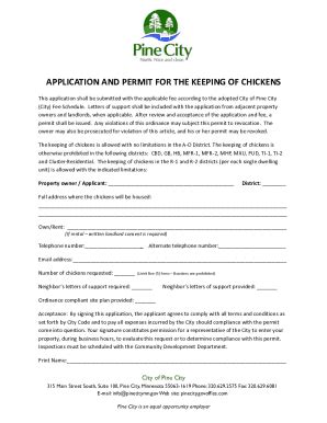 Fillable Online Chicken Keeping License Application St James MN Fax