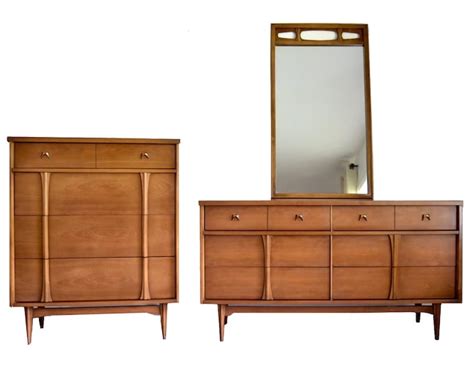 Mid Century Modern Bassett Dresser Set Vintage 1960s Walnut Bedroom Set Retro Eames Era Dresser