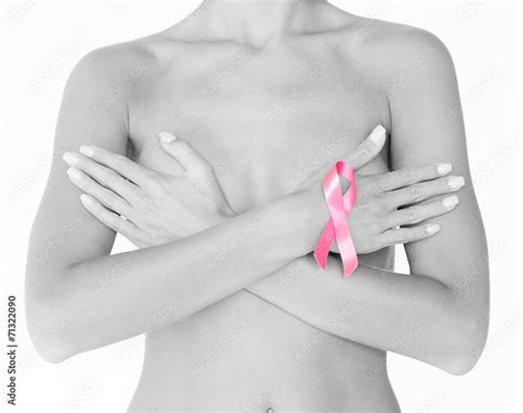 Naked Woman With Breast Cancer Awareness Ribbon Stock Photo Adobe Stock