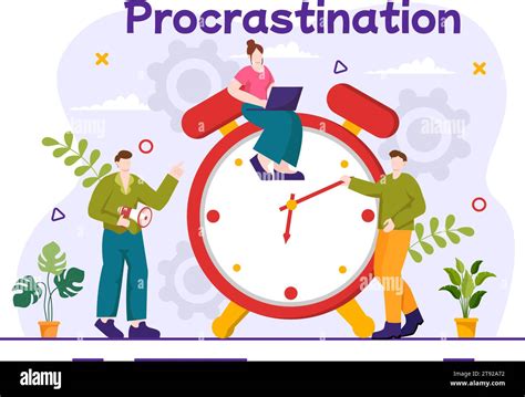 Procrastination Vector Illustration with Procrastinating Lazy ...