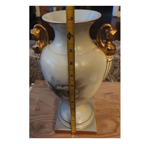 Vintage Urn Style Vase With Hand Painted Roses And Gold Etsy