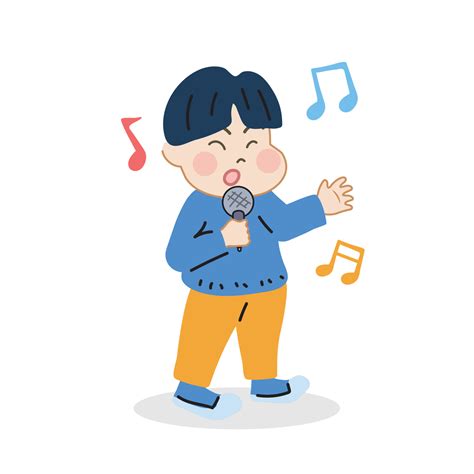 Happy cute children boy sing a song. Cartoon hand drawn character ...