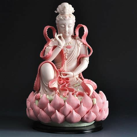 12 Chinese Dehua Colored Porcelain Lianhua Kwan Yin Guanyin Buddha