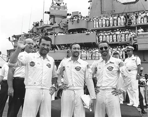 Apollo 7 Space Mission Apollo 7 Crew Aboard The Uss Essex