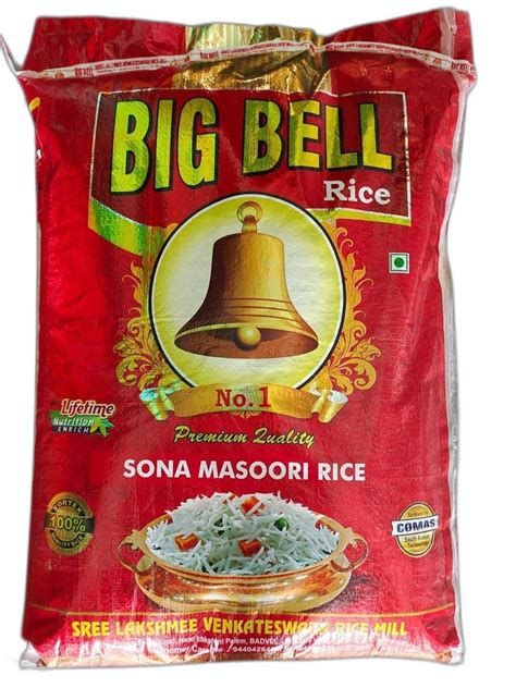 25kg Big Bell Fully Polished Double Old Sona Masoori Rice Packaging