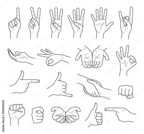 Photo Art Print Hand Gestures Contour Vector Set Shooarts