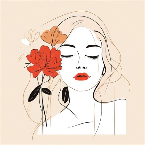 Premium Ai Image Woman Face With Flowers Surreal Line Art Female