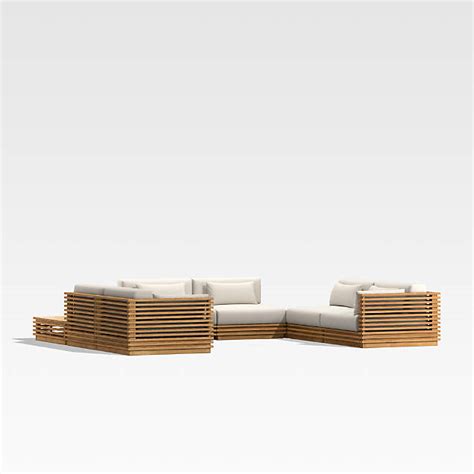 Batten Piece L Shaped Teak Outdoor Sectional Sofa With Side Coffee