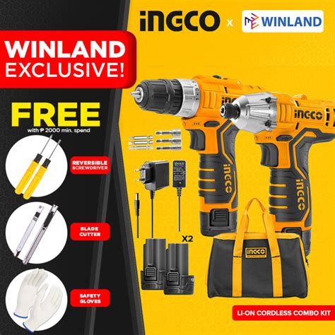 Ingco By Winland Lithium Ion Cordless Pc Combo Kit Cordless Impact