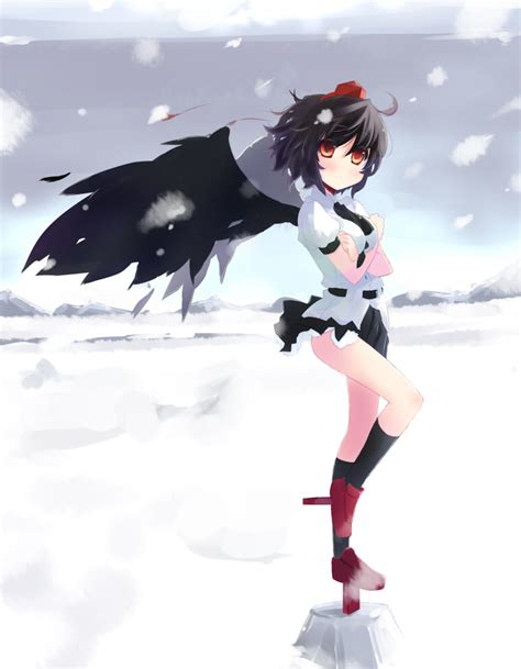 Safebooru 1girl Black Wings Cold Geta Hat Red Eyes Shameimaru Aya