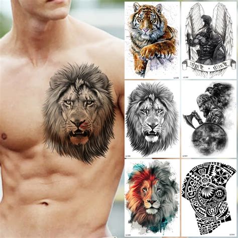 Grandes Tatuajes Temporales De Le N Negro Para Hombres Adultos Realista