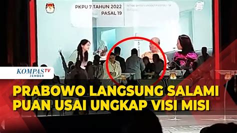 Momen Prabowo Langsung Salami Puan Usai Sampaikan Visi Misi Di Debat