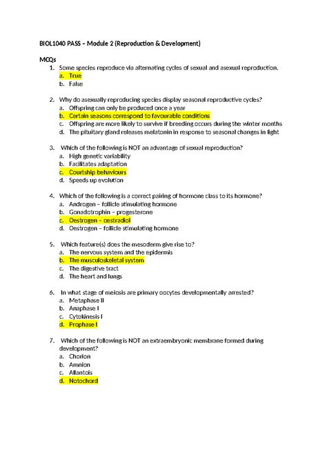 2023 R D PASS Worksheet Answers BIOL1040 PASS Module 2